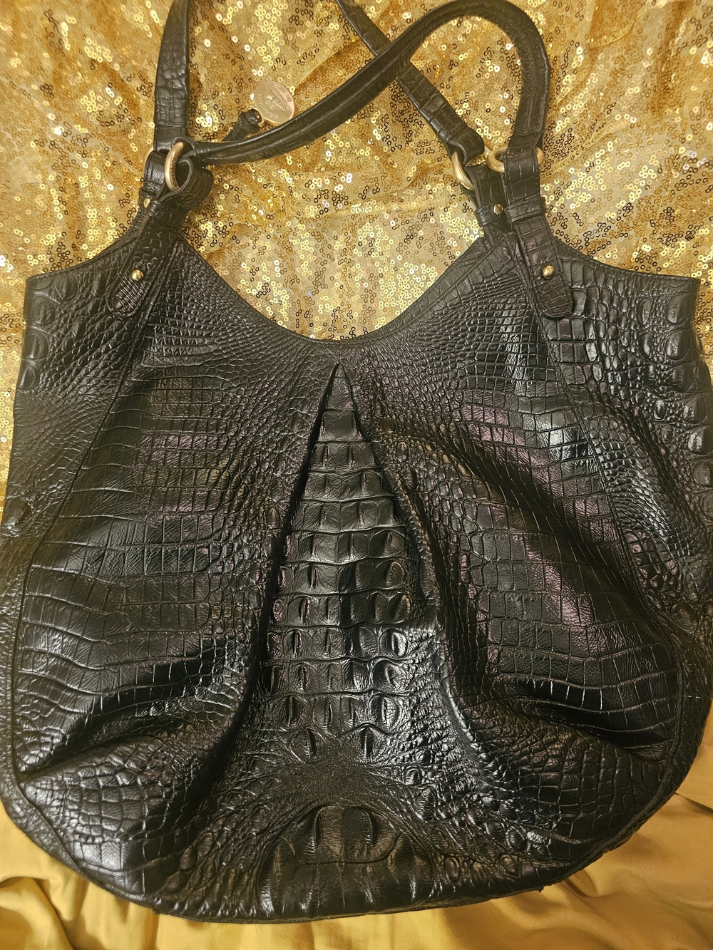 Brahim Black Croc-Embossed Leather Shoulder Bag